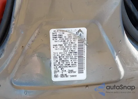 2007 Nissan Murano Sl from USA, damaged, VIN JN8AZ08W27W625207